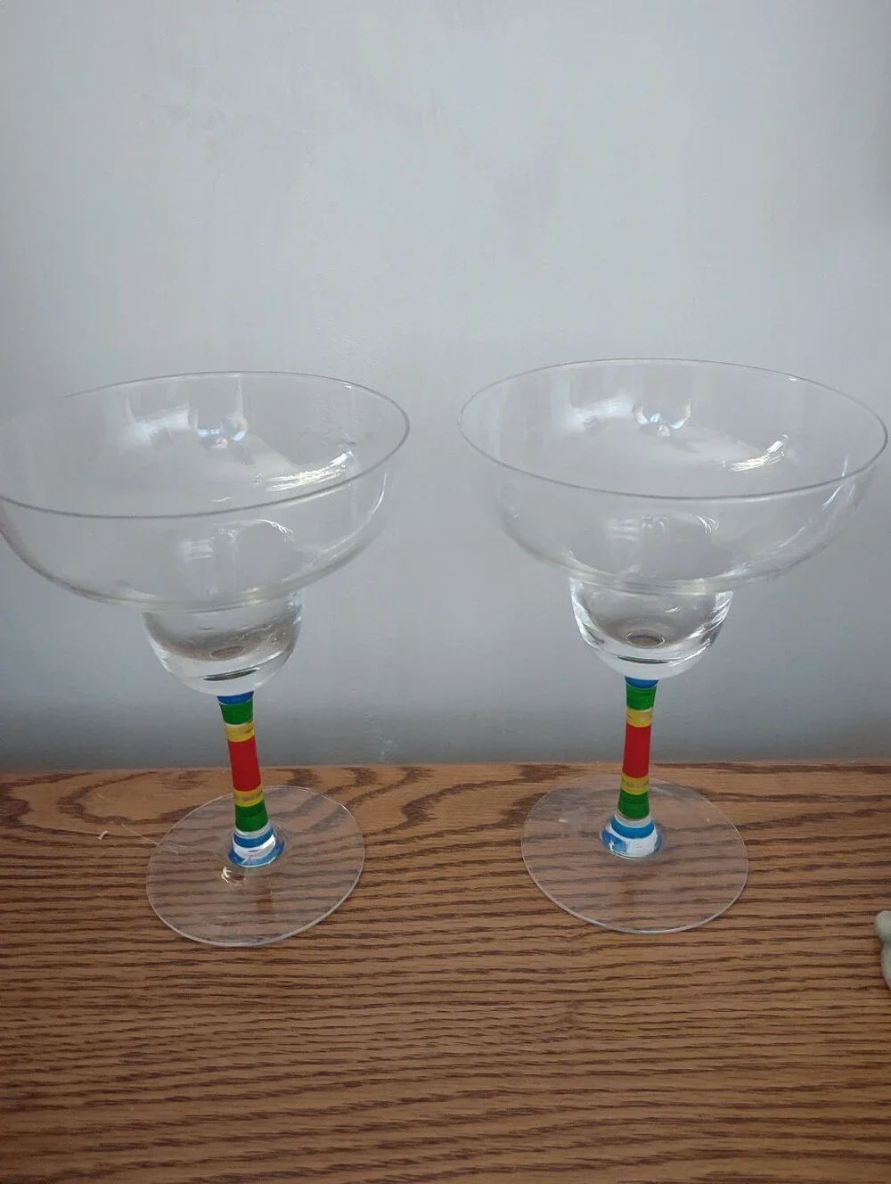 Set of 2 Margarita Cocktail Glasses Hand Painted Rainbow Stem 6 1/2
